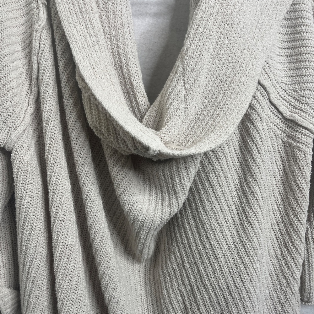Free People Hooded Knit Cardigan Cream Open Front Draped Sweater Size M/L - Picture 7 of 10